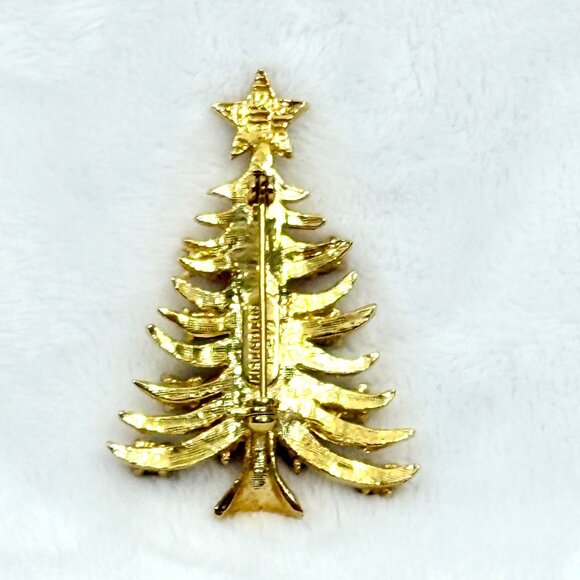Vintage Eisenberg Ice Christmas Tree Gold-Tone Brooch w/Rhinestones - Picture 3 of 6